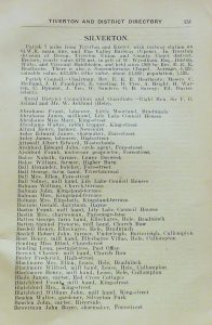 Page from the Tiverton and District Directory with information about Silverton parish. 