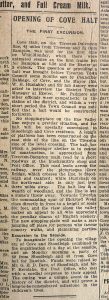 A cutting from a newspaper about the opening of Cove Halt railway station in 1924 and the first excursions planned to run from it. 