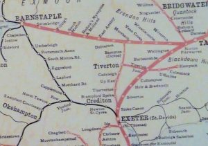 Map showing the railway lines around Tiverton