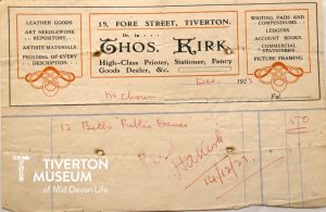 Invoice from Thos. Kirk, High-Class Printer, Stationer, Fancy Goods Dealer etc. 