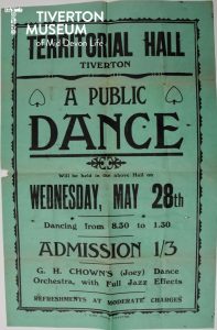 A poster for a Public Dance at Territorial Hall Tiverton. 